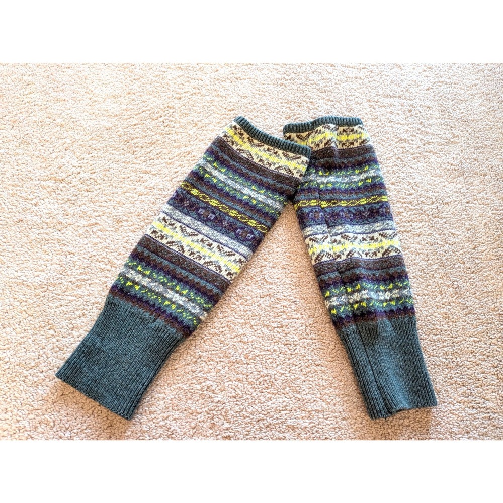 Fair Isle Knit Leg Warmers Charcoal Purple Neon Yellow Boho